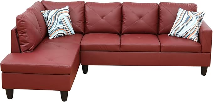 NicBex Sectional Couch 3 Pieces Sofa Set with Right Chaise Faux Leather L Shaped Cloud Couch for Living Room Furniture Sets with Storage Ottoman, Modular Sofa for Living Room & Apartment, Red