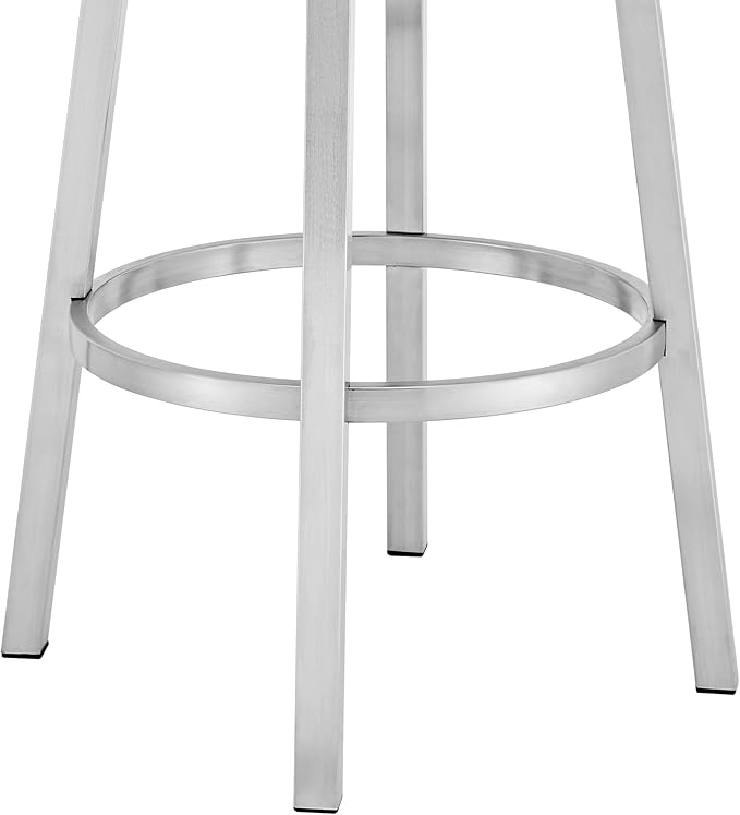 Armen Living Madrid 30" Seat Height Swivel Modern Blue Faux Leather and Brushed Stainless Steel Bar Stool for Kitchen Island Counter