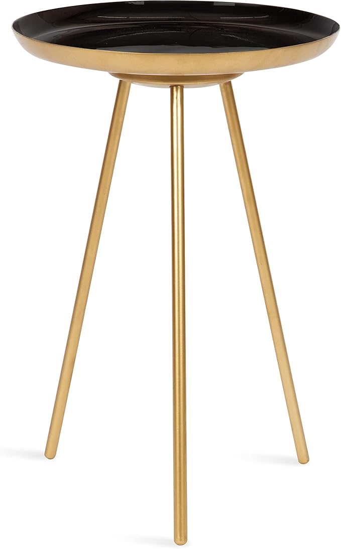Kate and Laurel Laranya Round Metal Side Table, 15x15x22.5, Black/Gold