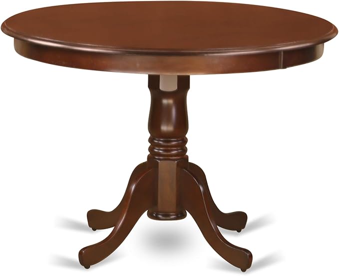 East West Furniture HLML5-MAH-C 5 Piece Dining Table Set for 4 Includes a Round Kitchen Table with Pedestal and 4 Linen Fabric Dining Room Chairs, 42x42 Inch, Mahogany