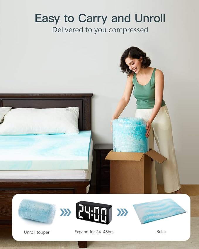 PERLECARE 3 Inch Full Memory Foam Mattress Topper, Cooling Gel Infused Mattress Pad, Ventilated Bed Topper for Pressure Relief, CertiPUR-US Certified, Blue