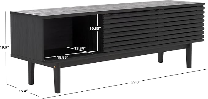 SAFAVIEH Aricia TV Stand for up to 65" Flatscreen – Black, 2 Sliding Doors with Interior Storage, 1 Open Shelf, Entertainment Media Console (MED9633B)
