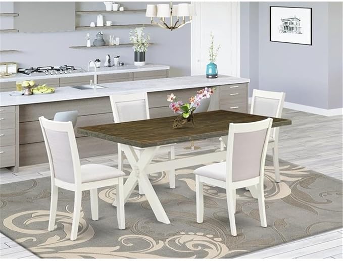 East West Furniture X077MZ001-5 5 Piece Dining Table Set Includes a Rectangle Dining Room Table with X-Legs and 4 Cream Linen Fabric Parsons Chairs, 40x72 Inch, Multi-Color