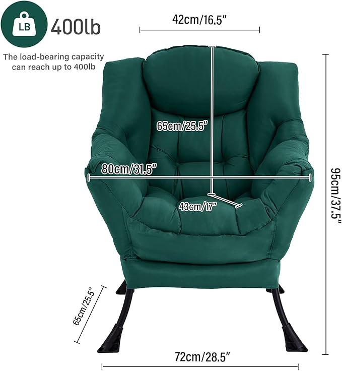 Lazy Chair, Reading Armchair, Large Modern Lounge Accent Chair, Leisure Sofa Chair for Living Room, Bedroom, Dorm Room (Dark Green)