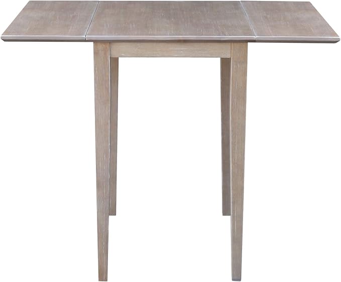 IC International Concepts, Solid Wood Small Drop Leaf Dining Table, Solid Real Wood, Sturdy Parawood,36 X 22 X 29, Minimum Assembly, Washed Gray Taupe