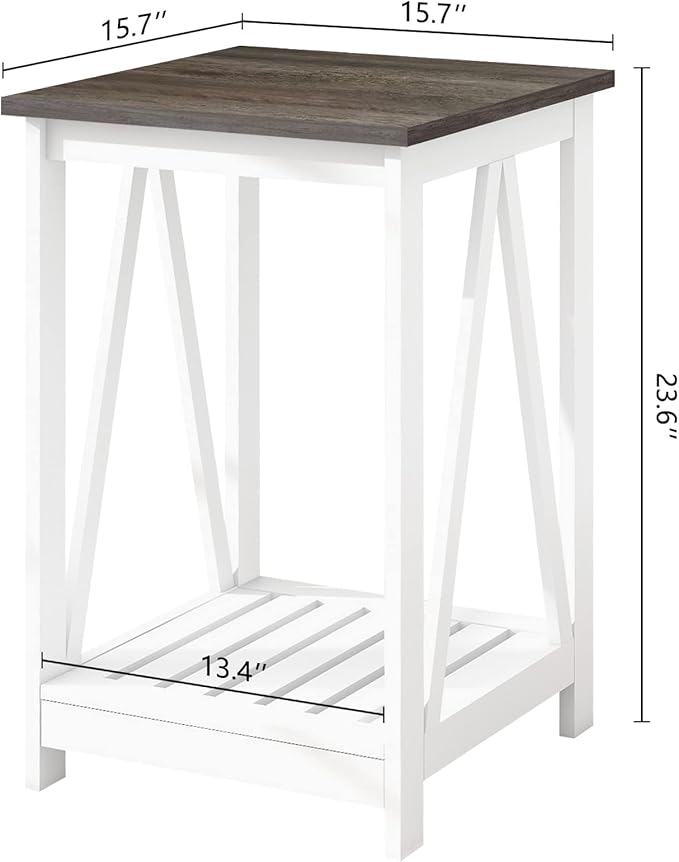 Farmhouse Square End Table, Accent Side Table with Slats Design, Sofa Side Table with Sturdy Frame for Living Room, Dark Grey