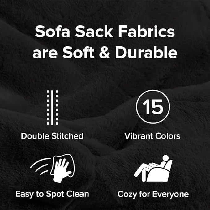 Sofa Sack Bean Bag Chair - Plush, Ultra Soft - Memory Foam Bean Bag Chair with Faux Rabbit Fur Cover - Stuffed Foam Filled Furniture and Accessories for Dorm Room 5 Feet - Black