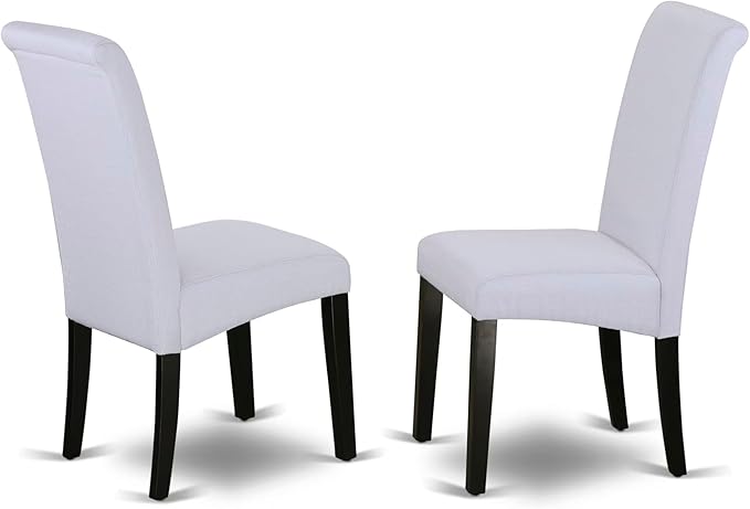 East West Furniture DLBA5-BLK-05 5 Piece Dining Set Includes a Round Dining Room Table with Dropleaf and 4 Grey Linen Fabric Upholstered Parson Chairs, 42x42 Inch, Black