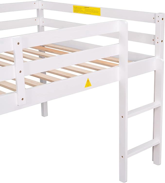 HomSof Full Loft Bed with Guard Rail & Ladder,No Box Spring Needed,Easy Assembly,White