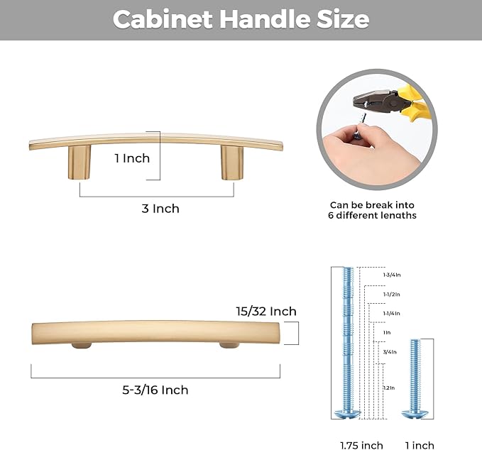 10 Pack Cabinet Handles 3" Hole Center - Curved Cabinet Pulls Champagne Bronze Drawer Pulls for Kitchen Cupboard Solid Handles for Dresser Drawer Arch Closet Hardware