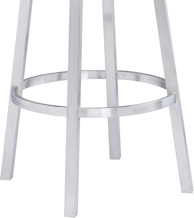 Armen Living Madrid 30" Seat Height Swivel Modern Black Faux Leather and Brushed Stainless Steel Bar Stool for Kitchen Island Counter