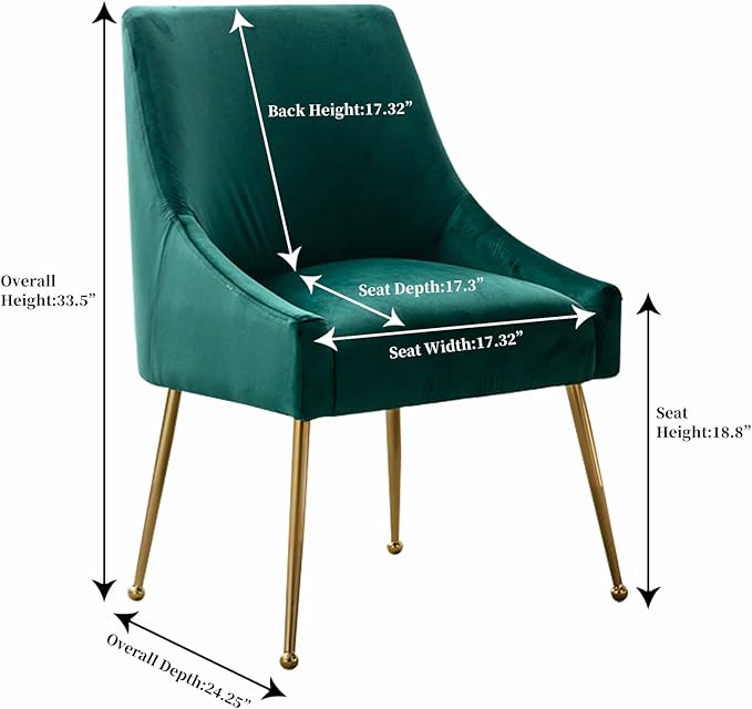 Modern Velvet Dining Chairs Set of 4, Contemporary Upholstered Furniture Collection with Polished Gold Metal Legs, Elegant Accent Chairs for Kitchen Living Room(Green)