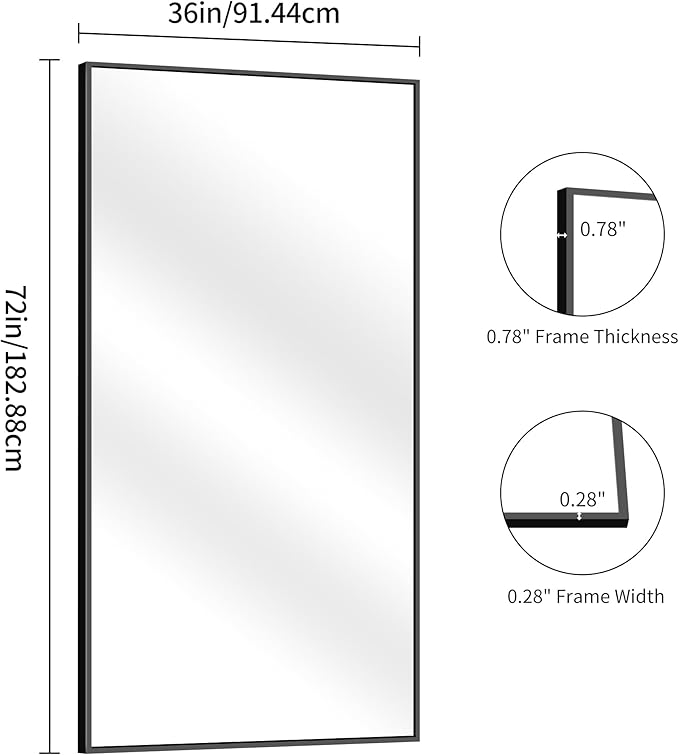 YIROMAN Bathroom Mirror 72"x36", Large Brushed Gold Bathroom Mirror for Over Sink with Aluminum Frame, Rectangular Vanity Mirror with Right Angle, Wall Mirror Hangs Horizontal or Vertical