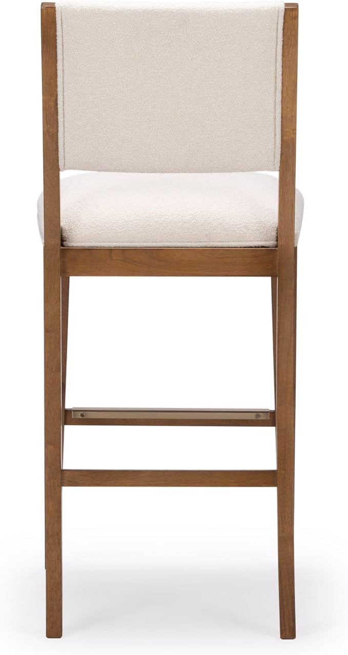 Plank+Beam Sereno Bar Stool, 30", Set of 2, Sturdy Wood Modern Kitchen Bar Height Stool, Upholstered Cushion Bar Chair with Back, Pecan/Ivory