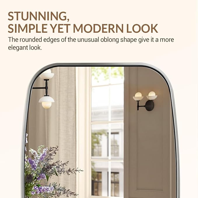 ANDY STAR Brushed Nickel Oval Bathroom Mirror for Over Sink, 24x36 Inch Bathroom Vanity Mirror with Unique Oblong Rounded Corner Tube Metal Frame-Modern Design with Anti-Rust Stainless Steel Frame
