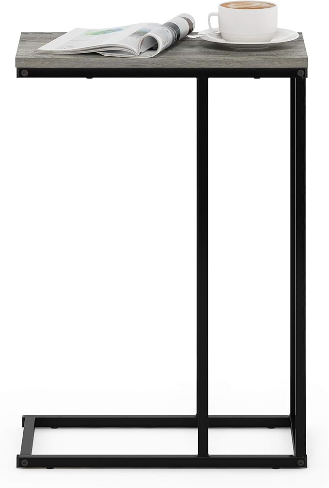 Furinno Camnus Modern Living C Shaped Sofa Side Table, 9.8 in x 17.9 in x 25 in, French Oak Grey