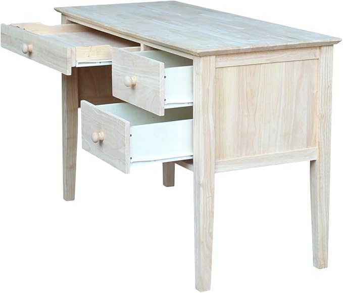 IC International Concepts, Brooklyn Desk, Solid Real Wood, Sturdy Parawood, DIY, Paint/Stain Ready, Unfinished