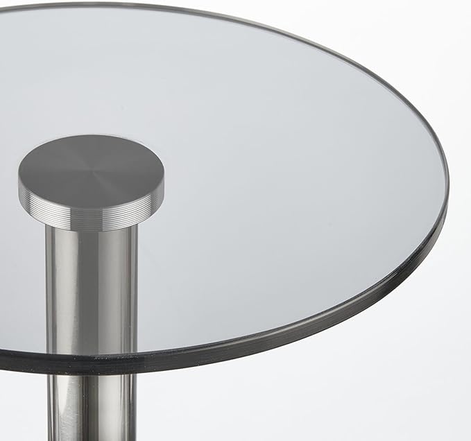 mDesign Glass Top Side/End Drink Table - Tall Modern Round Accent Metal Nightstand Furniture for Living Room, Dorm, Home Office, and Bedroom - 9" Round - Dark Smoke Gray/Chrome