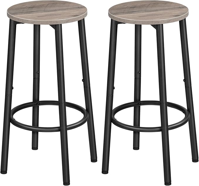 HOOBRO Bar Stools, Set of 2 Bar Chairs, Kitchen Round Height Stools with Footrest, Breakfast Barstools, Sturdy Steel Frame, for Dining Room, Kitchen, Party, Easy Assembly, Greige BG03BY01