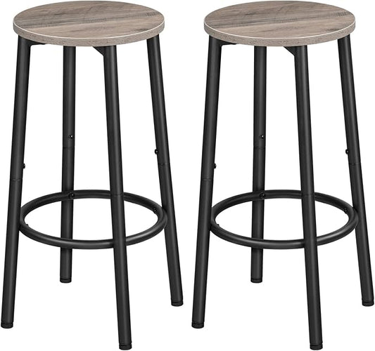 HOOBRO Bar Stools, Set of 2 Bar Chairs, Kitchen Round Height Stools with Footrest, Breakfast Barstools, Sturdy Steel Frame, for Dining Room, Kitchen, Party, Easy Assembly, Greige BG03BY01