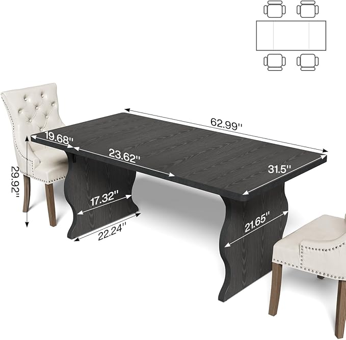 LITTLE TREE Modern Dining Table for 4-6, 63-Inch Rectangular Black Kitchen Table, Wood Kitchen & Dining Room Furniture