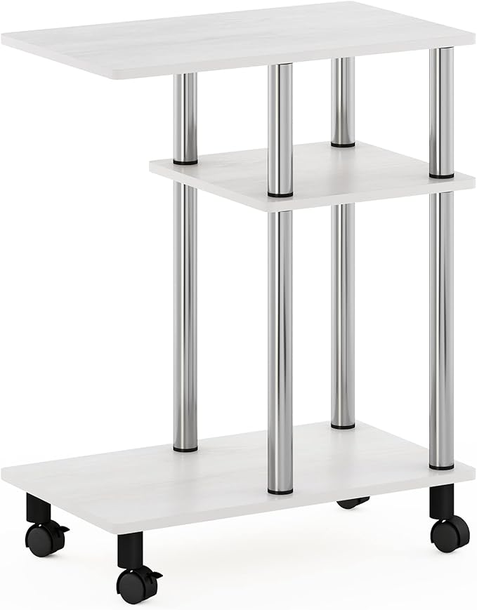 Furinno Turn-N-Tube U-Shaped Side Table with Casters, White Oak/Stainless Steel