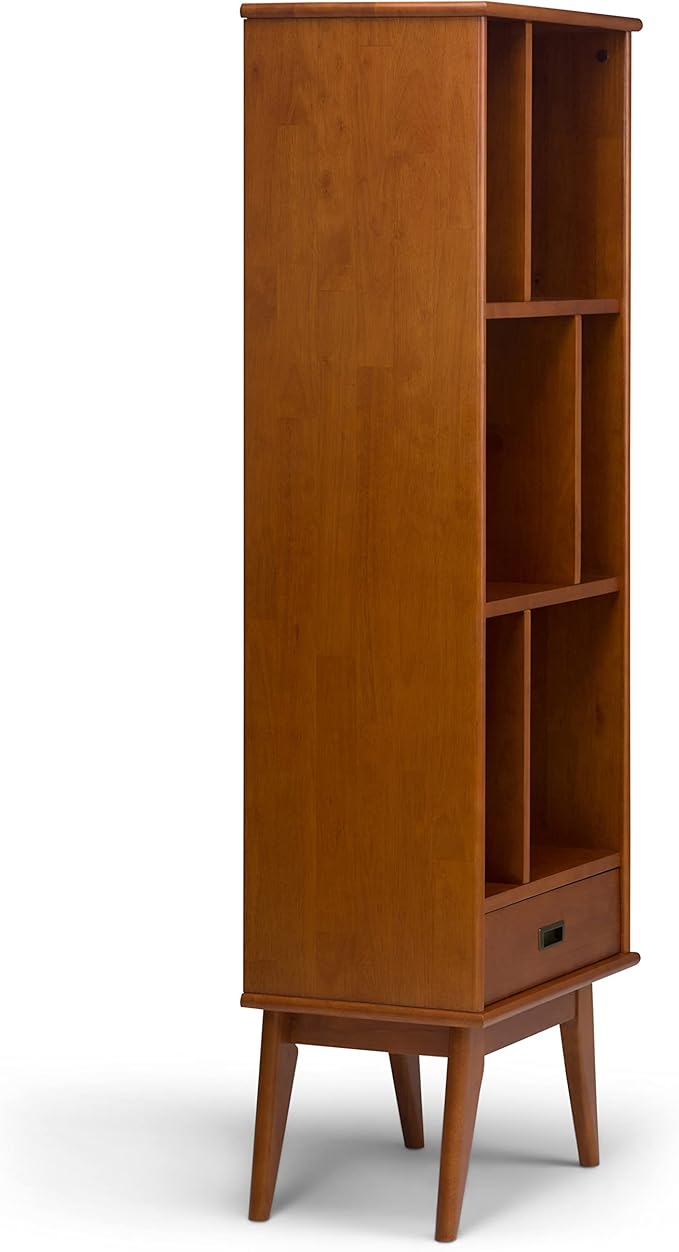 SIMPLIHOME Draper 22 inch Mid-Century Modern 6 Cubbie Bookcase with Drawer (Set of 2) in Teak Brown for The Living Room, Study Room and Office