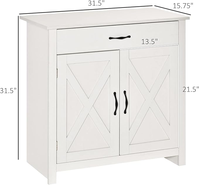 HOMCOM Farmhouse Sideboard Buffet Cabinet, Barn Door Coffee Bar Cabinet with Drawer and Adjustable Shelf, for Living Room, Entryway, White Wash