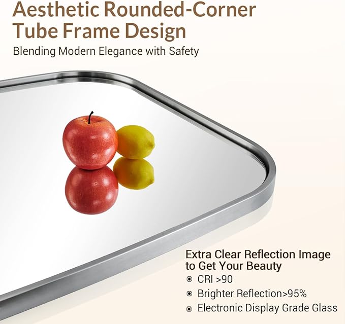 ANDY STAR Brushed Nickel Oval Bathroom Mirror for Over Sink, 24x36 Inch Bathroom Vanity Mirror with Unique Oblong Rounded Corner Tube Metal Frame-Modern Design with Anti-Rust Stainless Steel Frame