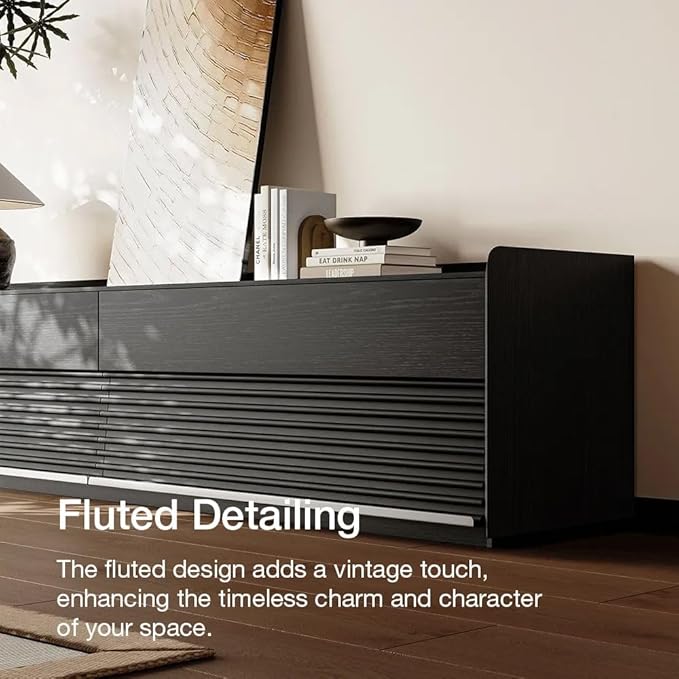 POVISON Fully-Assembled Mid Century TV Stand with Adjustable LED Light, Glossy Sintered Stone Media Console, Entertainment Center with Storage for Living Room