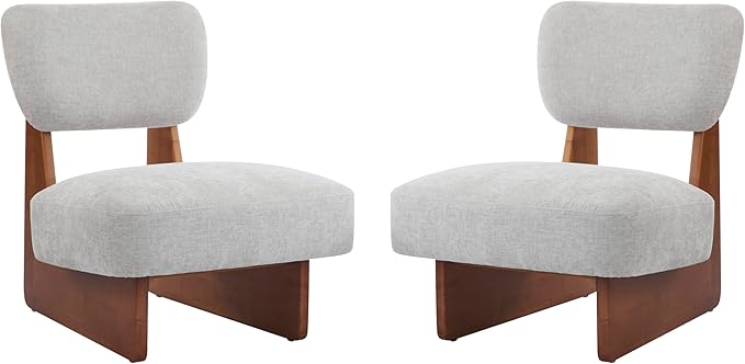 Christopher Knight Home Mores Low Profile Accent Chair Set of 2, Modern Living Room Armless Lounge Chair, Fabric Comfy Reading Chair for Bedroom, Wooden Frame and Thick Padded Seat, Walnut+Gray