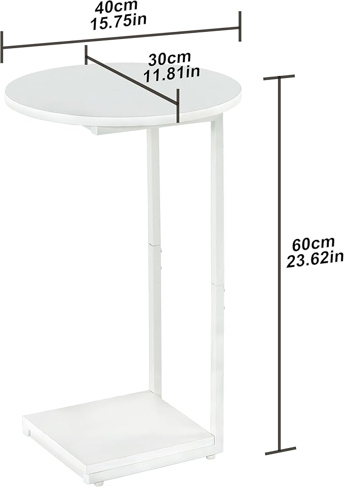 HDANI C Table Small End Table,Couch Tables That Slide Under,C Shaped Oval Side Table for Living Room,Bedroom,Small Spaces,White