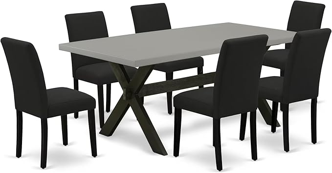 East West Furniture X697AB624-7 7 Piece Modern Dining Table Set Consist of a Rectangle Wooden Table with X-Legs and 6 Black Color Linen Fabric Upholstered Chairs, 40x72 Inch, Multi-Color