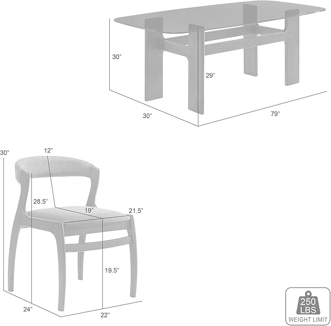 Armen living Ileena Mid-Century Modern 7-Piece Wood Dining Set in Walnut with Tempered Glass Top