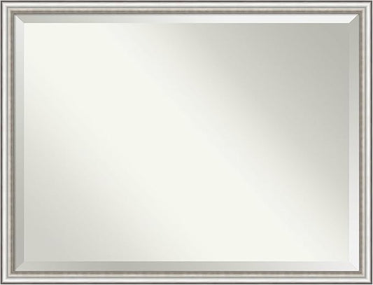 Amanti Art Silver Bathroom Mirror for Over Sink, 33x43 Salon Silver Narrow Rectangle Vanity Mirror, X-Large Traditional Frame, Hangs Horizonally and Vertically, Bathroom Wall Decor, Beveled Edge