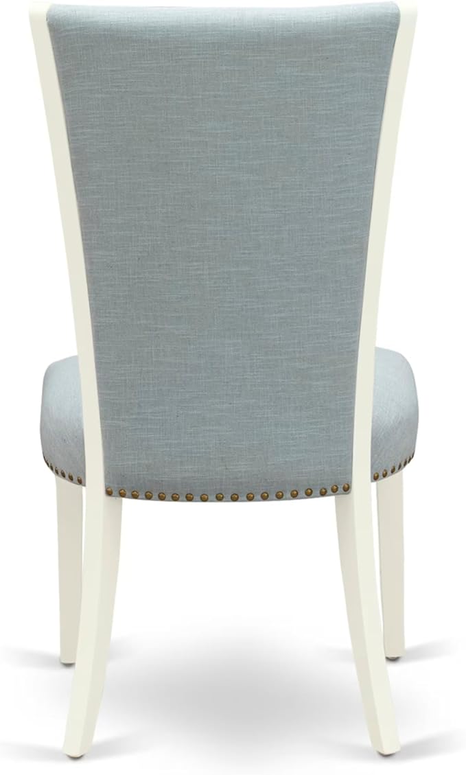 East West Furniture V027VE215-6 6 Piece Dining Set Contains a Rectangle Dining Room Table with V-Legs and 4 Baby Blue Linen Fabric Upholstered Chairs with a Bench, 40x72 Inch, Multi-Color