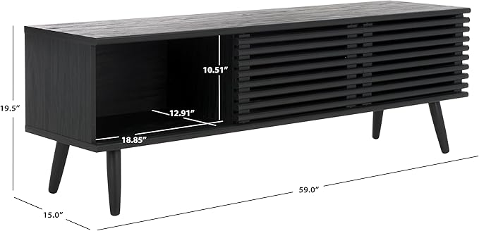SAFAVIEH Averi TV Stand for up to 65" Flatscreen – Black, 2 Sliding Doors with Interior Storage, 2 Open Shelves, Entertainment Media Console (MED9637B)