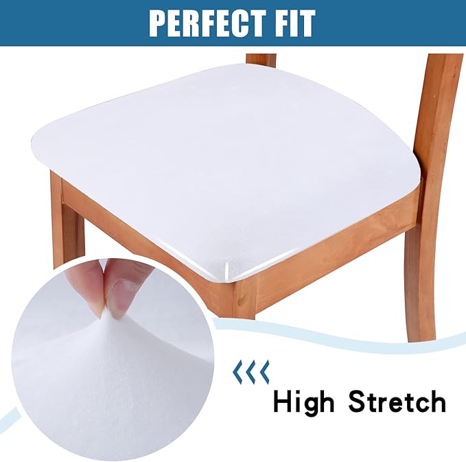 Smiry Velvet Seat Covers for Dining Room Chair Set of 4, Stretch Fit Removable Washable Chair Seat Cushion Protector Slipcovers with Ties, White
