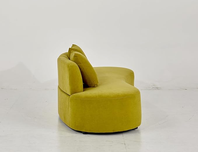 Container Furniture Direct 90" Curved Sofa with Throw Pillows, 4 Seater Luxury Velvet Couch with Half Moon Design and High-Density Foam, Ideal for Modern Living Room, Office & Apartment, Olive Green
