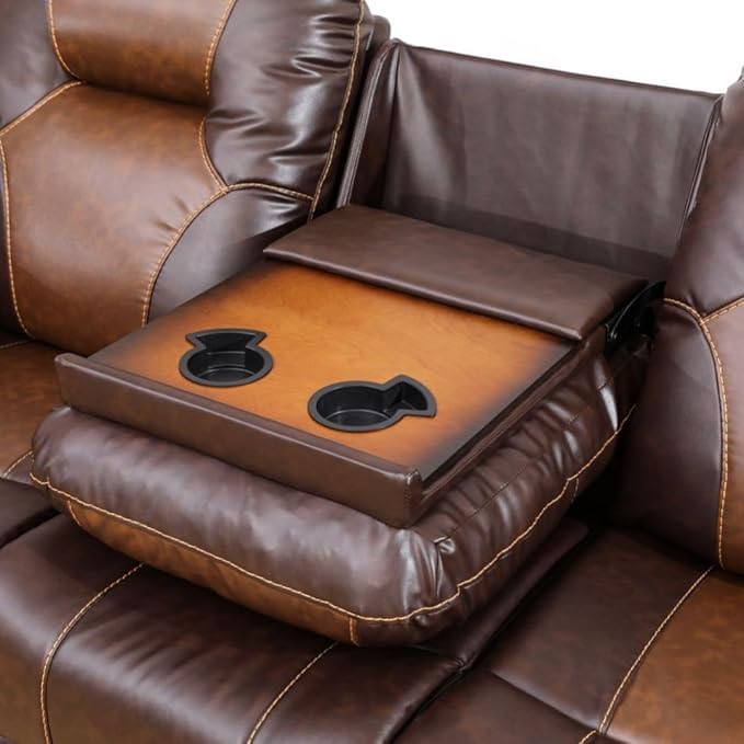 Manual Breathing Leather Reclining Sofa, Comfortable Wide Lazy Leather Couch for Living Room (Brown, Three-Seater)