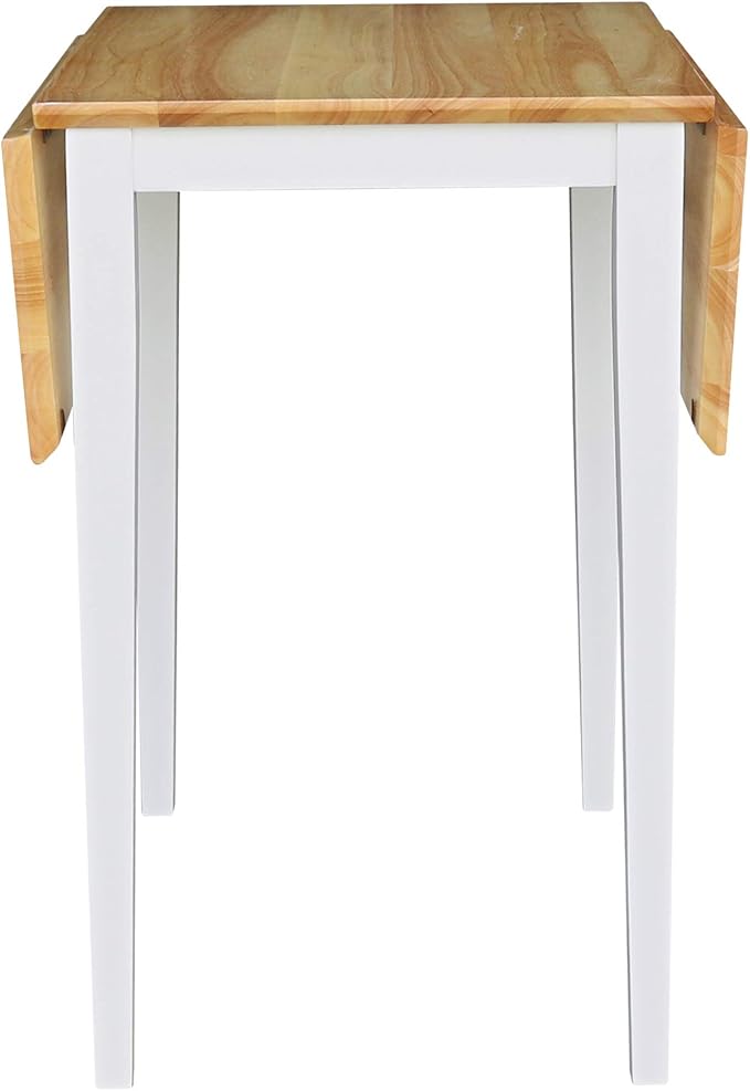 IC International Concepts, Solid Wood Small Drop Leaf Dining Table, Solid Real Wood, Sturdy Parawood, White/Natural