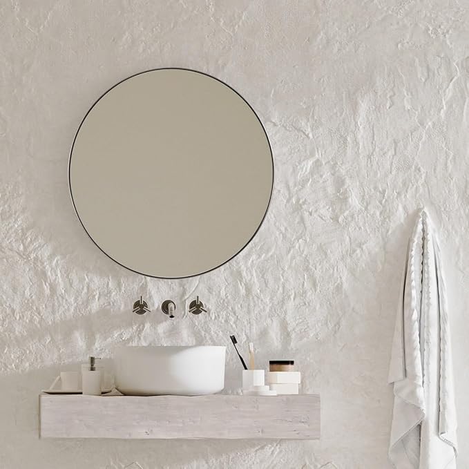 ANDY STAR 30" Round Brushed Nickel Bathroom Mirror, Silver Wall Mirror for Bathroom，Metal Round Circle Mirror for Wall, Bathroom (Premium Stainless Steel Frame)