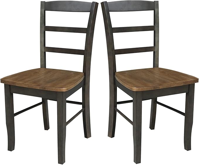 IC International Concepts Set of Two Madrid Ladderback Dining Chairs, Hickory/Washed Coal