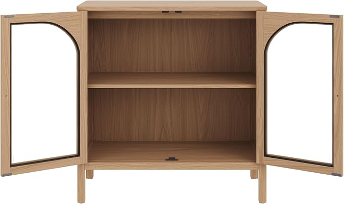 Nathan James Mason Modern Farmhouse Storage Cabinet, Free Standing Accent Sideboard Buffet, Cabinet with Glass Doors and Adjustable Shelf, Clear Glass/Raw Oak