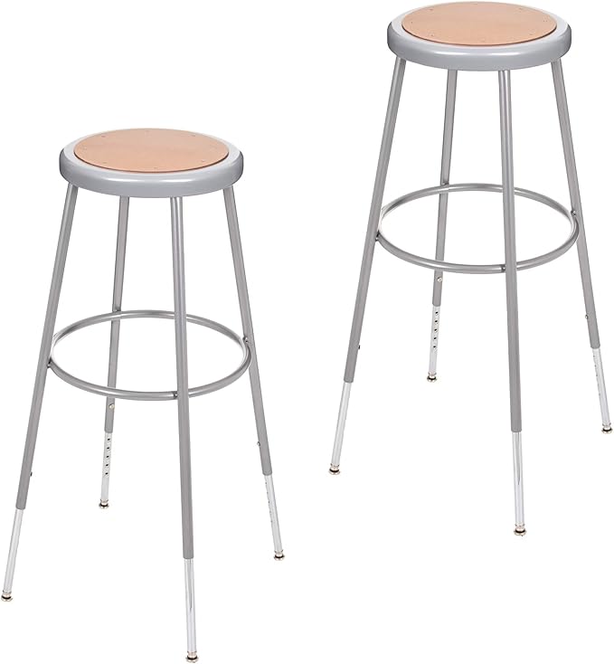 OEF Furnishings (2 Pack Height Adjustable Steel Stools, Grey, 31-39"