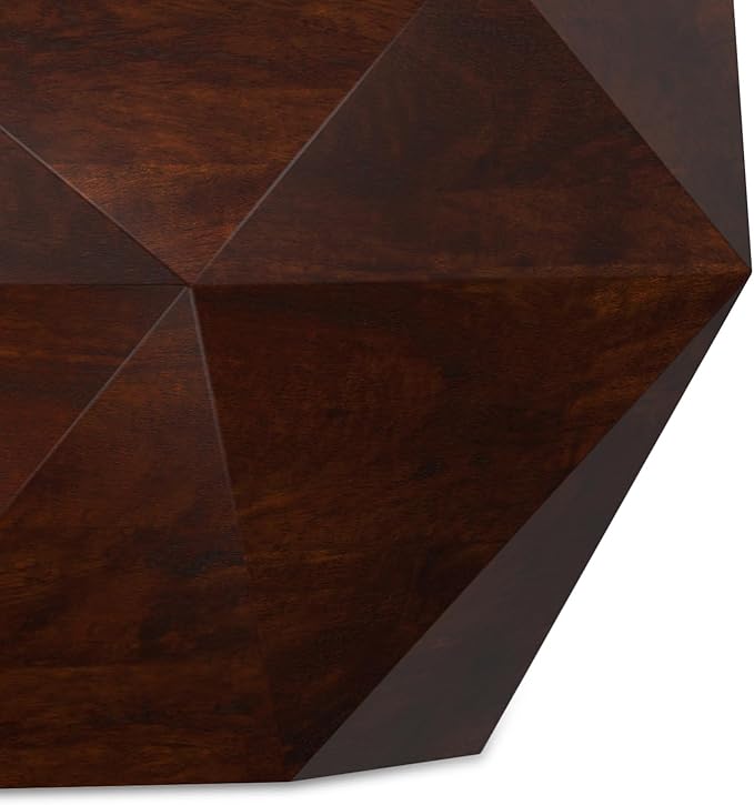 SIMPLIHOME Zayn Coffee Table - 35 inch Wide Solid Acacia Wood Geometric Drum Cocktail Table in Walnut Brown, Modern Living Room Table with Octogon-Shaped Tabletop and Faceted Design, Assembled