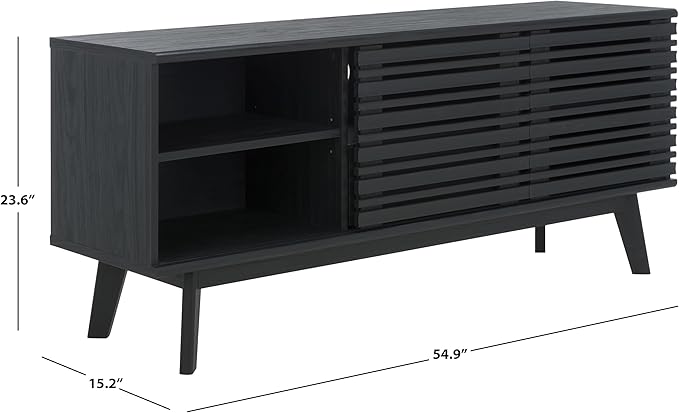 SAFAVIEH ESMA TV Stand for up to 60" Flatscreen – Black, Low Sideboard with 2 Sliding Doors, 1 Open Shelf, 1 Drawer, Entertainment Media Console (MED9638B)
