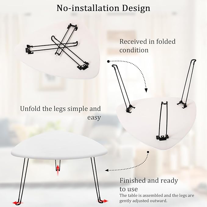 Coffee Table for Small Spaces White Folding Wooden Triangle Center Sofa Tables Simple Design Droplet Coffee Table with Steel Legs Modern Accent Furniture for Living Room Home Office