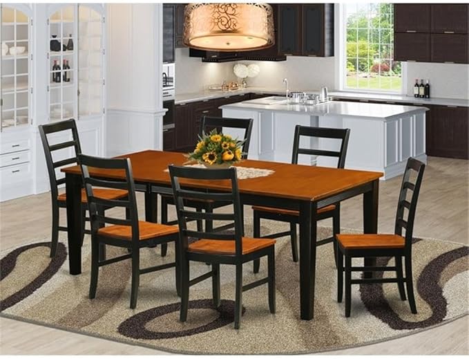 East West Furniture QUPF7-BCH-W 7 Piece Kitchen Table & Chairs Set Consist of a Rectangle Dining Table with Butterfly Leaf and 6 Dining Room Chairs, 40x78 Inch, Black & Cherry