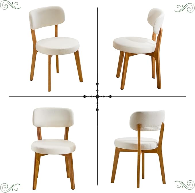 Furniliving Oak Wooden Dining Chairs Set of 4, Mid-Century Modern Linen Upholstered Kitchen Chair with Solid Wood, Farmhouse Dining Room Chairs, Beige